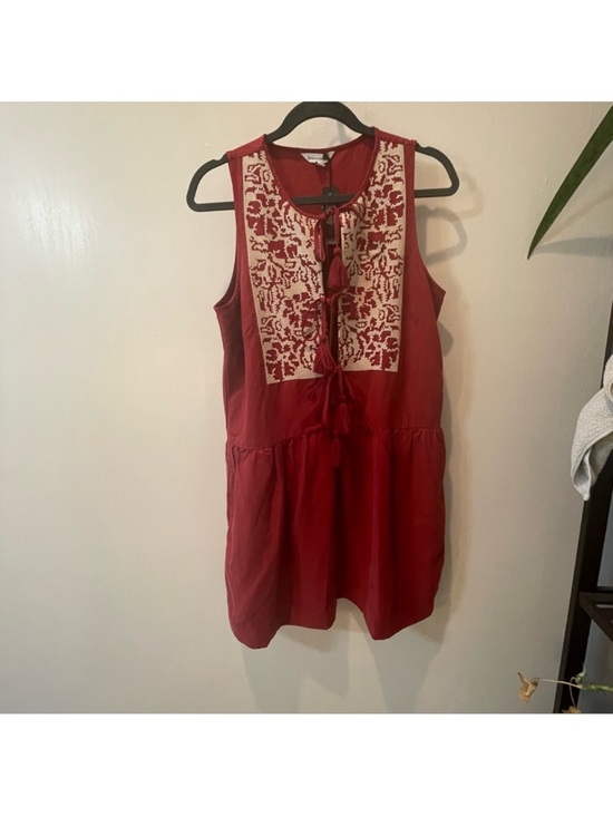 NWT! BANANA REPUBLIC RED CURRANT EMBROIDERED TENCEL-LINEN MINI DRESS - XS